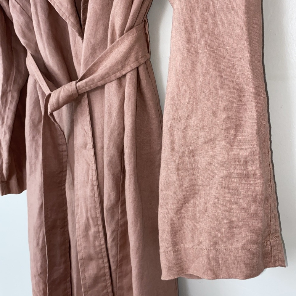 New Cynthia Rowley 100% Linen Trench Coat Dusty Rose Tie Waist Pockets Womens XL - Picture 5 of 10